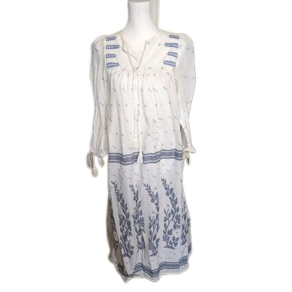 Zara trf Collection 100% cotton white maxi dress with blue embroidery M - Picture 1 of 8
